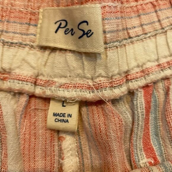 Linen Blend Shorts by Per Se, Pastel Stripes Large - Picture 2 of 3